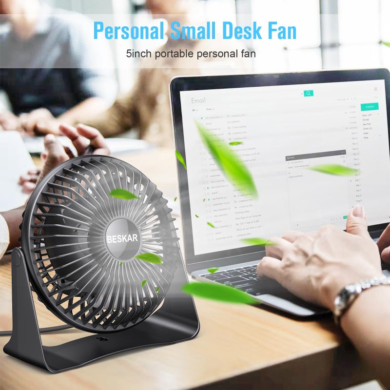 BESKAR USB Small Desk Fan, Portable Fans with 3 Speeds Strong Airflow, Quiet Operation and 360Â°Rotate, Personal Table Fan for Home,Office, Bedroom- 3.9 ft Cord/Blue - Image 3